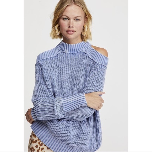 Free People Sweaters - Free People Half Moon Bay Blue Cutout Sweater